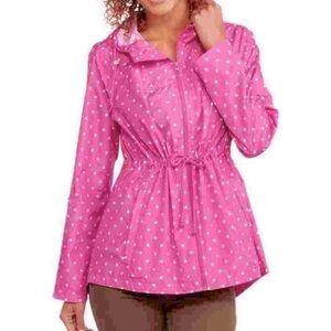 WEATHER TAMER Pink Polka Dot Hooded Parka In A Pocket Jacket  6 NWOT